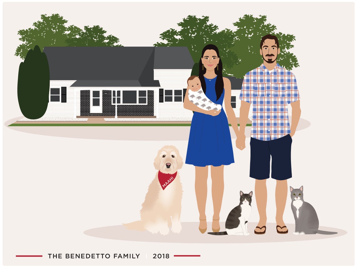 Personalized Family Portrait With Home - Image 4