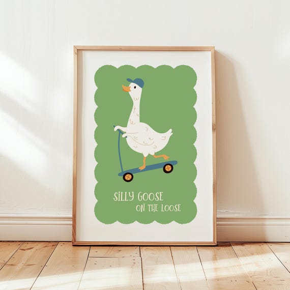Silly Goose On The Loose Print Boy Room Wall Art Cute Playroom Decor Kids Cottage Core Trendy