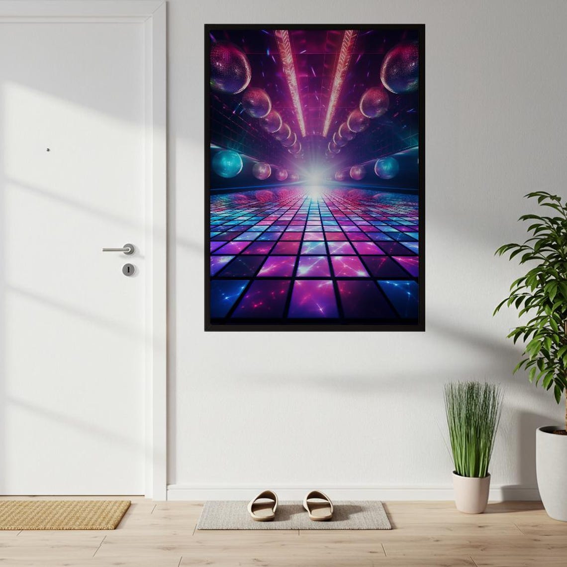 Neon Disco Tunnel Retro Futuristic Dance Floor Party Wall Art