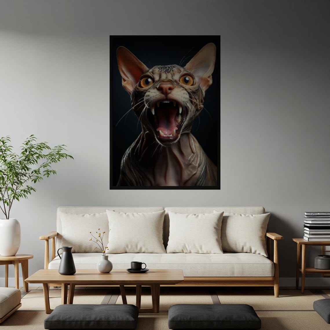Striking Sphynx Cat Portrait Intense Amber Eyes Modern Pet Poster