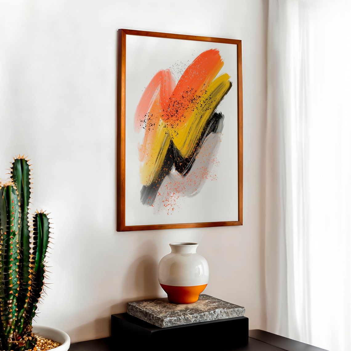 Bold Orange Yellow Black Brushstroke Abstract Painting Poster