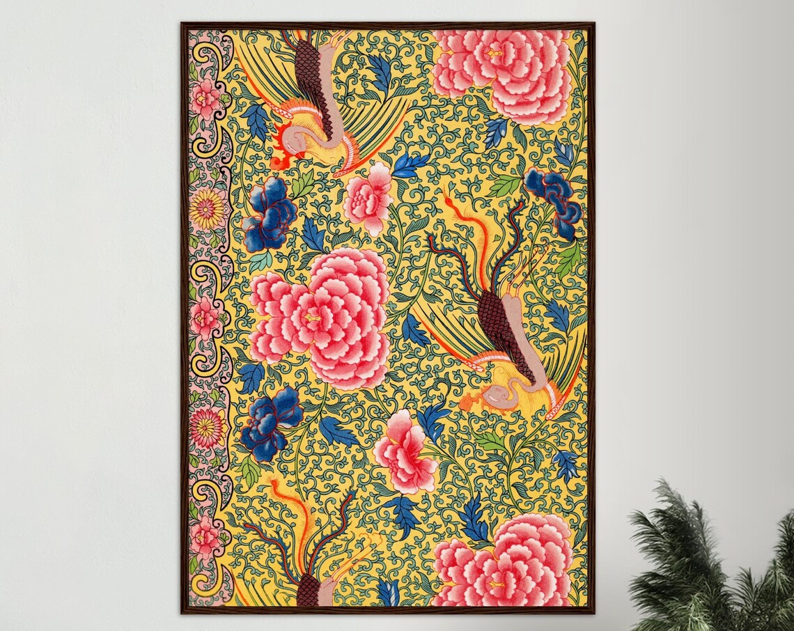 Japanese Flower Wall Art Decor, Vintage Boho Print