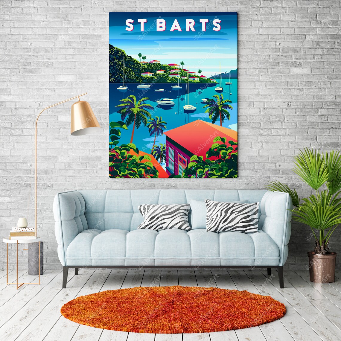 St Barts Caribbean Travel Poster With Sailboats in Tropical Harbor Bay - Image 2