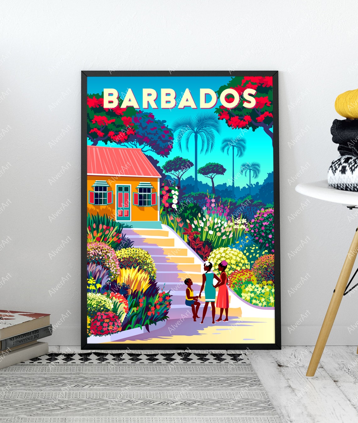 Barbados Flower Garden Chattel House Tropical Island Travel Poster - Image 3