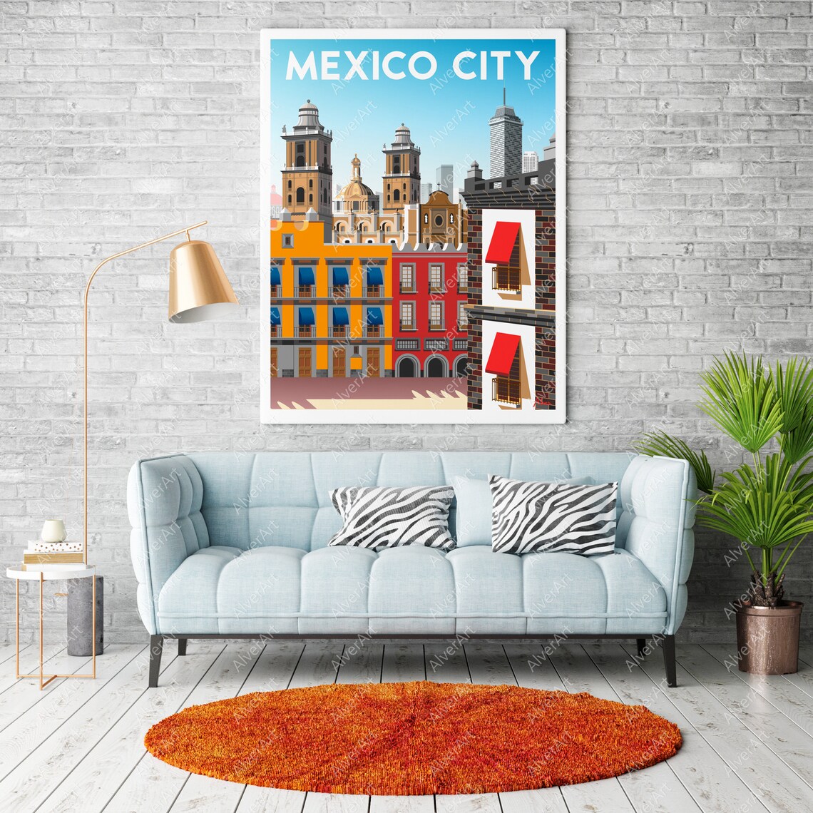 Mexico City Travel Poster With Cathedral Towers and Colonial Buildings - Image 2