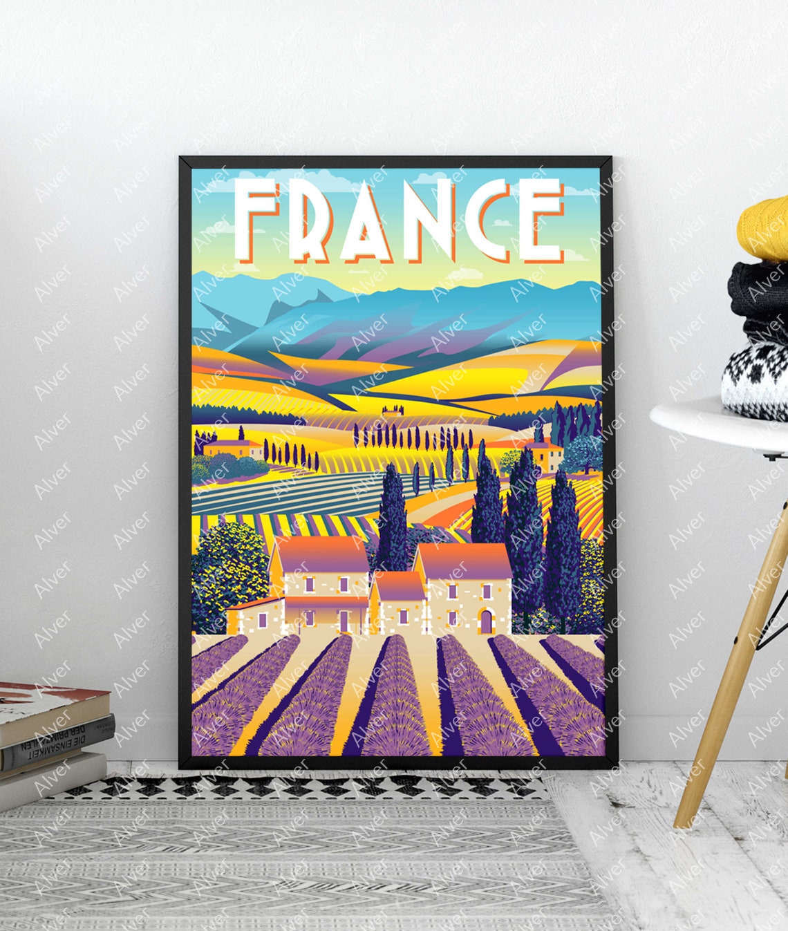 France Lavender Fields Farmhouse Cypress Countryside Travel Poster - Image 2