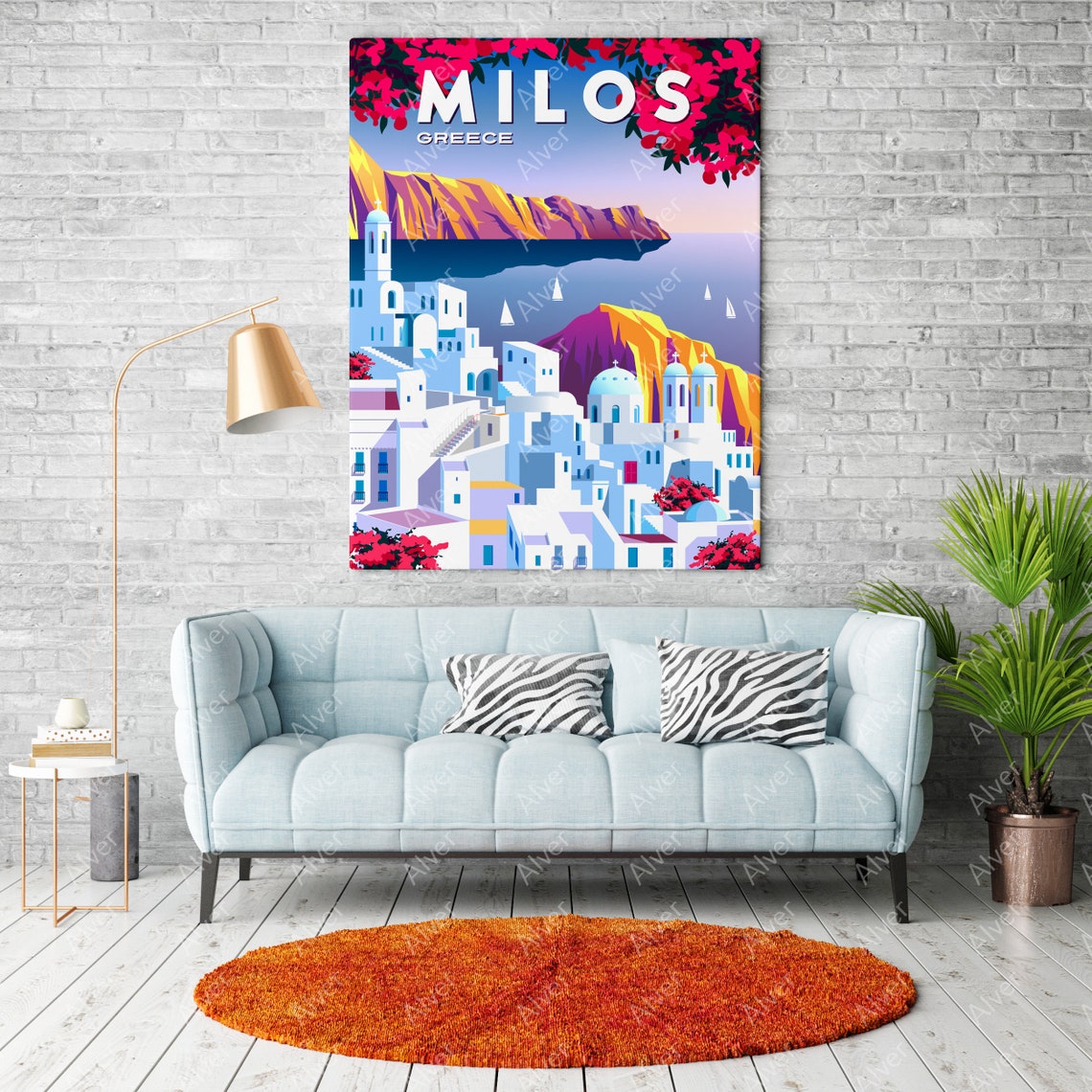 Milos Greece Whitewashed Village Sailboats Bougainvillea Poster - Image 2