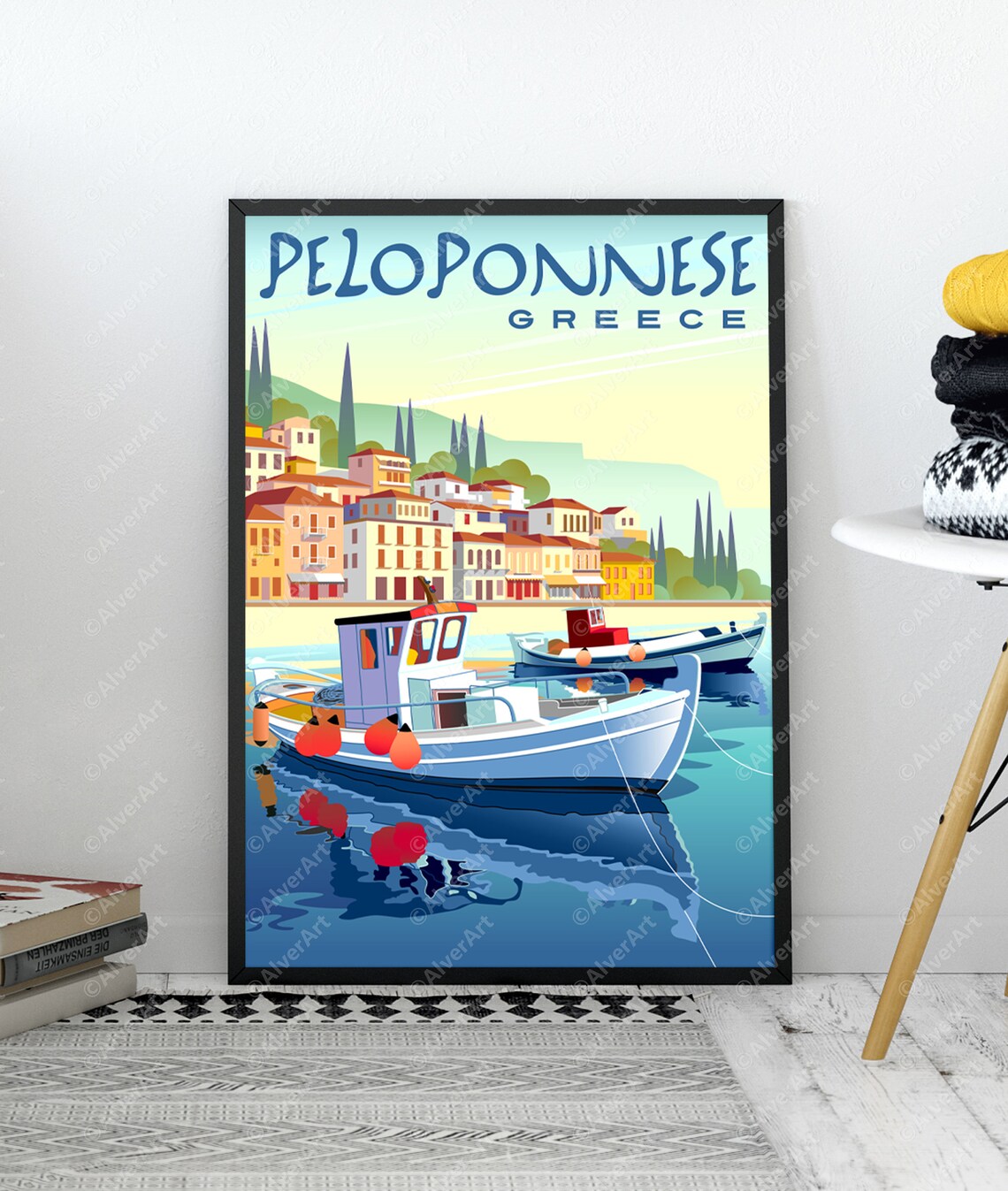 Peloponnese Greece Fishing Boats Harbor Coastal Town Scene Poster - Image 2