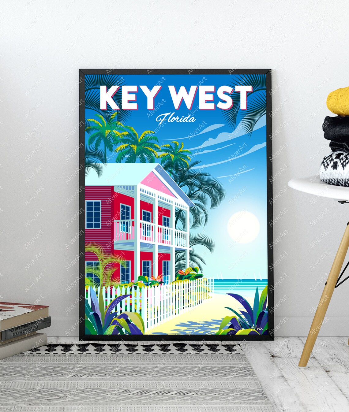 Key West Florida Colorful House Picket Fence Palm Beach Poster - Image 3