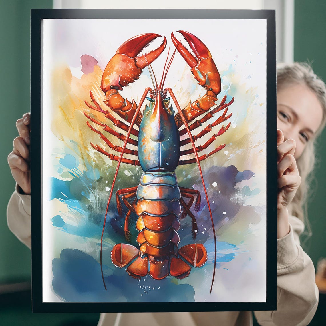 Colorful Lobster Wall Art Print Coastal Kitchen Decor Nautical Seafood Illustration Watercolor Poster