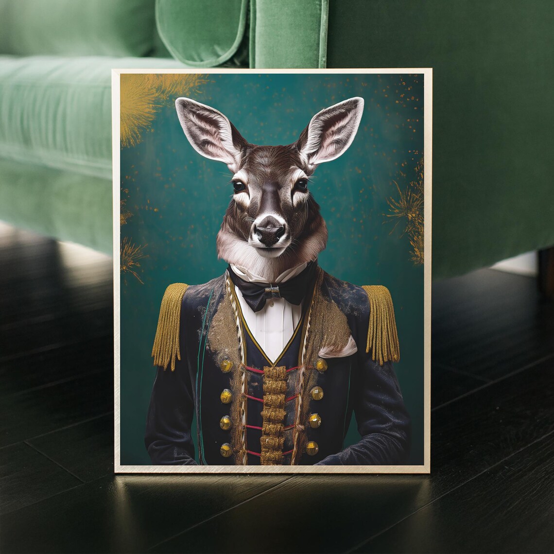 Majestic Deer Wall Art File Luxury Anthropomorphic Portrait In Aristocratic Costume Whimsical Animal Decor Gift