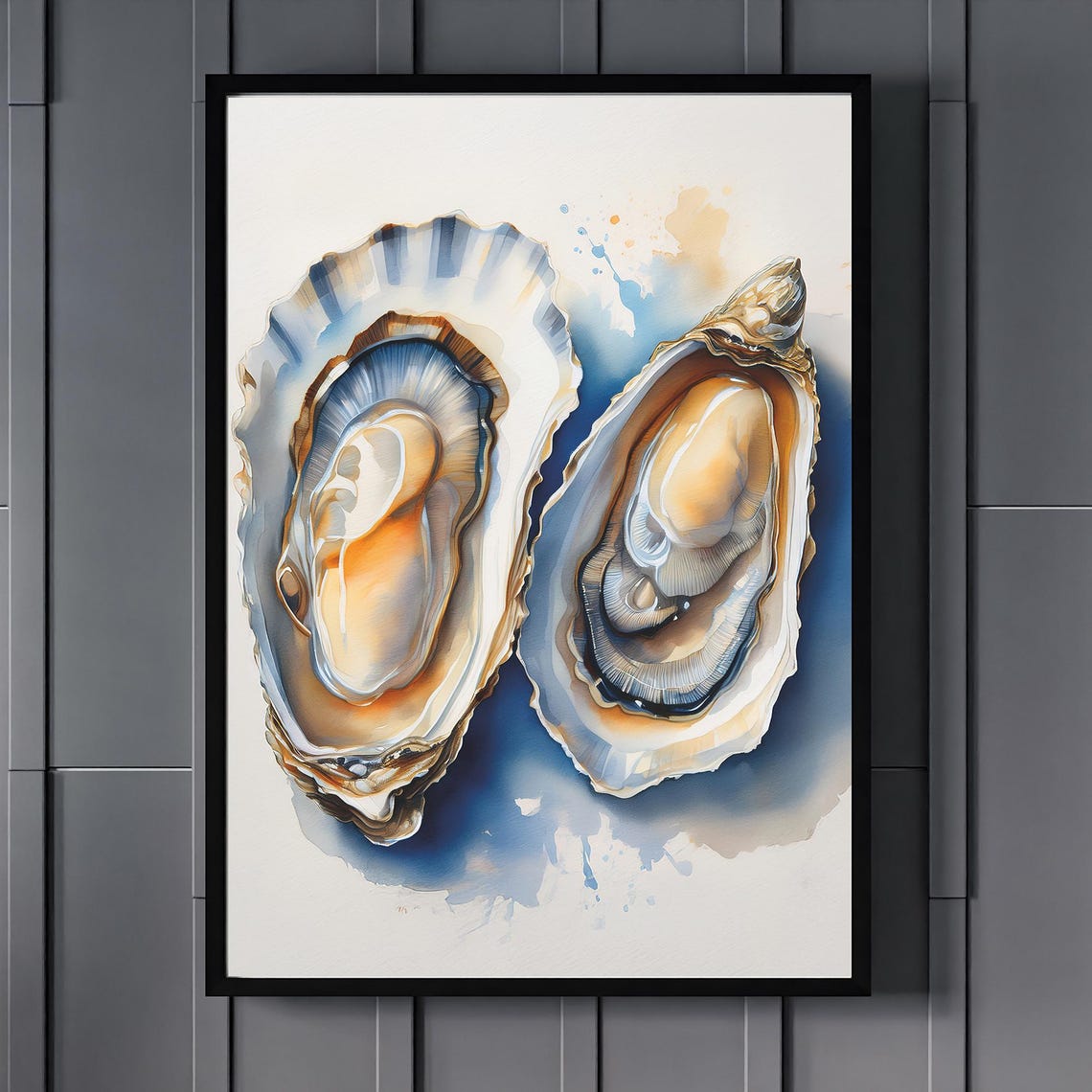 Watercolor Oysters on Half Shell Elegant Coastal Kitchen Art Poster