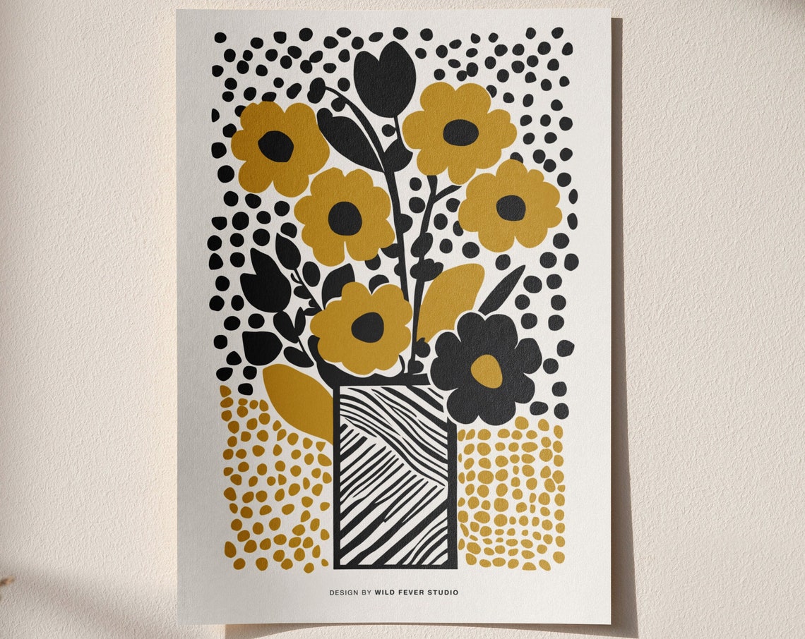 Mustard and Black Flower Bouquet Poster by Wild Fever Studio