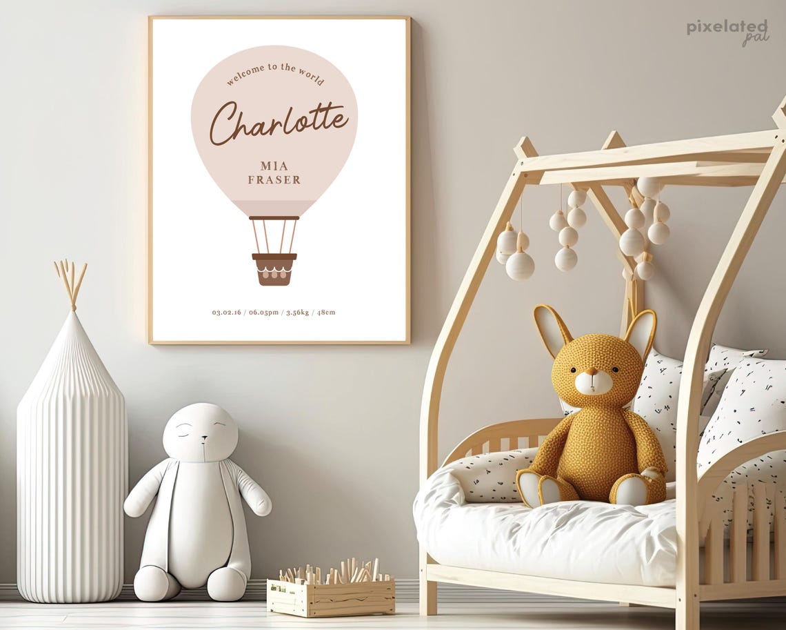 Hot Air Balloon Birth Stats Personalized Nursery Baby Poster - Image 3