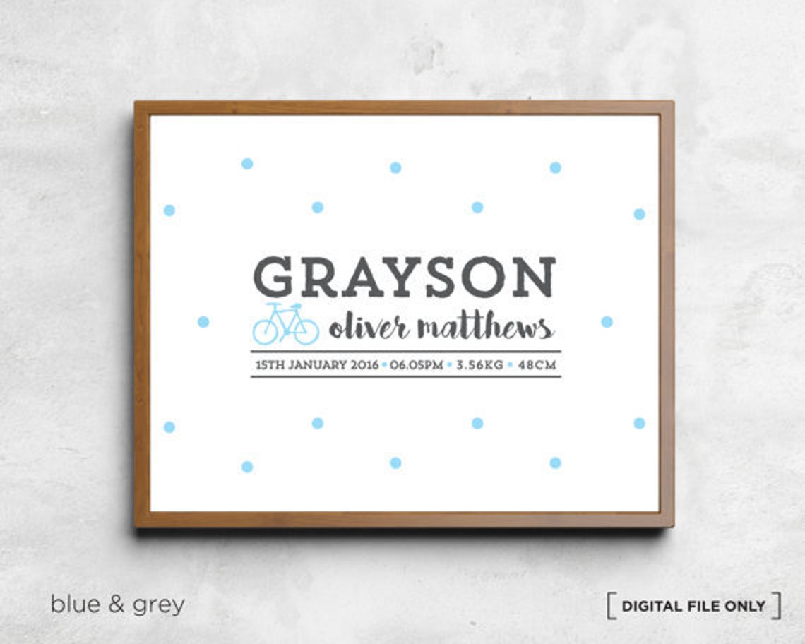 Blue Bicycle Birth Stats Personalized Baby Boy Nursery Poster - Image 3