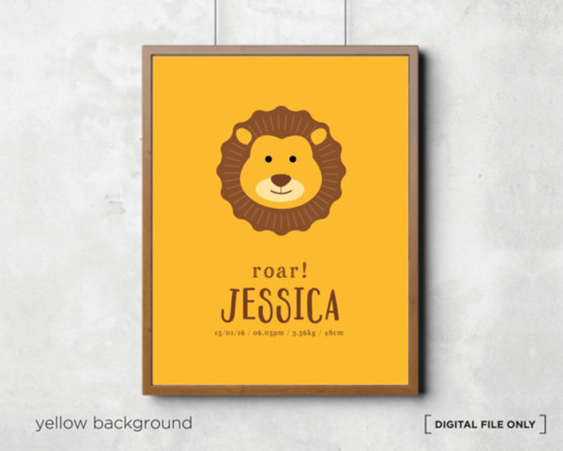 Roar Lion Birth Stats Personalized Safari Nursery Baby Poster - Image 2