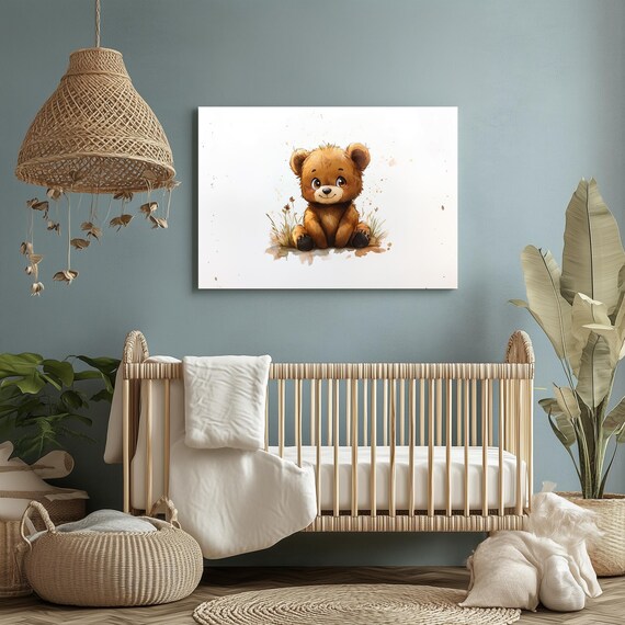 Baby Bear Watercolor Cute Brown Cub Nursery Animal Art Poster