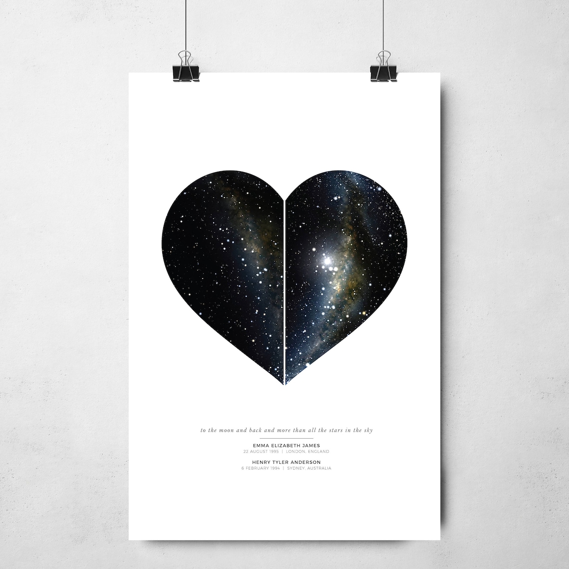 Star Map By Date Heart Shape, Art Print - Image 3