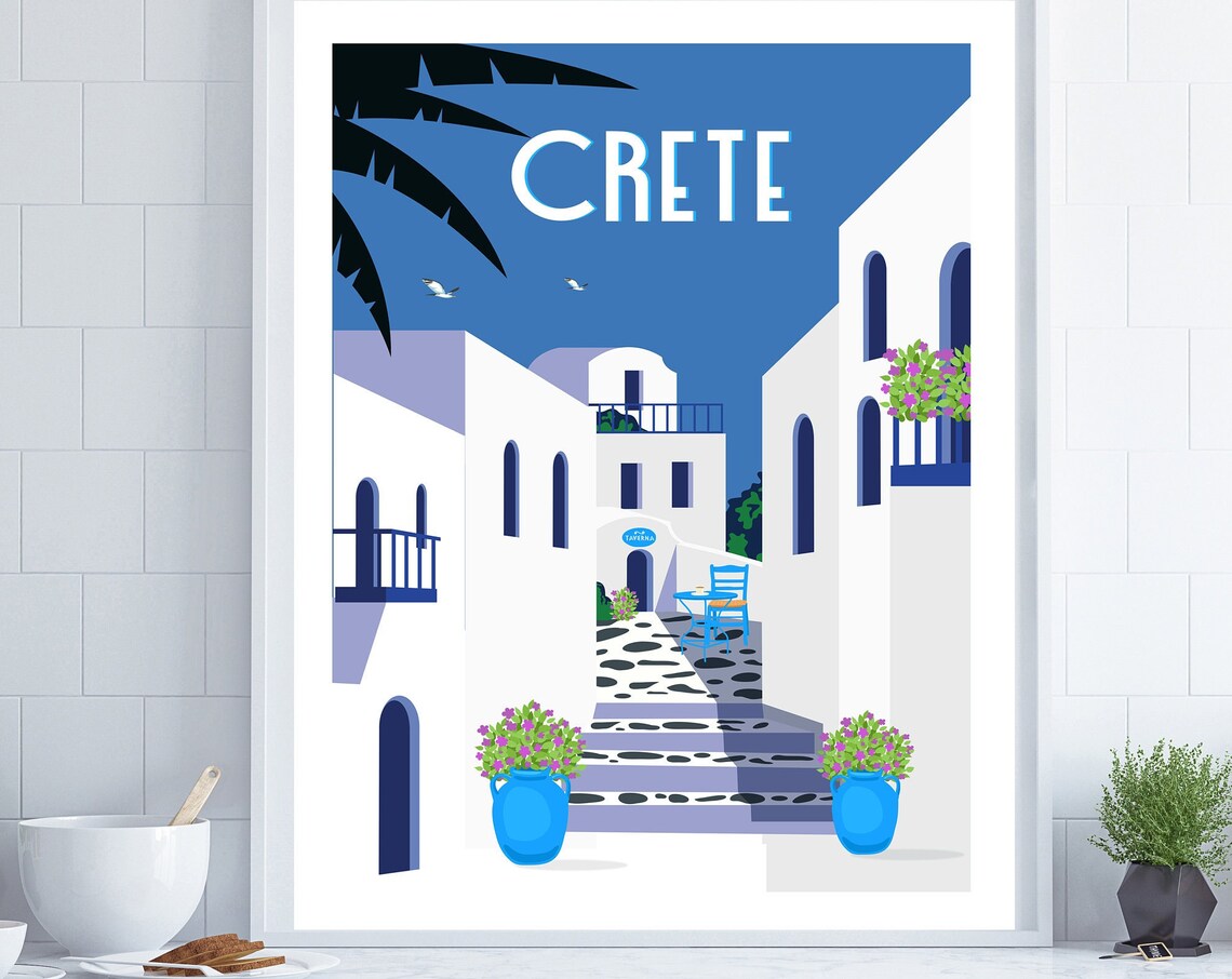Crete Greek Islands Travel Poster, Coastal Decor