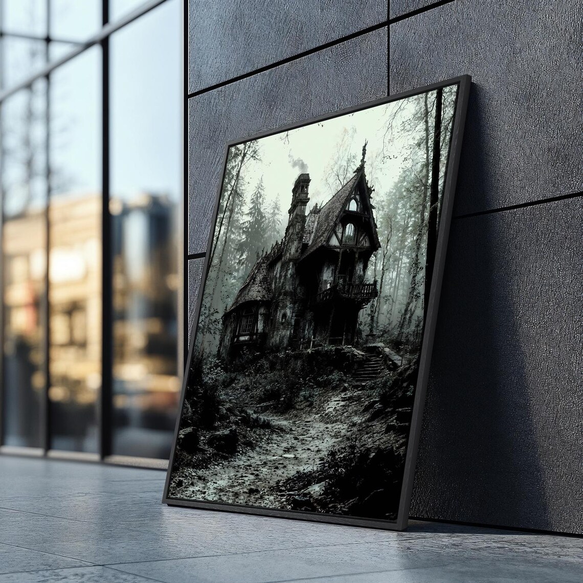Haunted House Spooky Forest Cottage Eerie Gothic Halloween Dark Wall Poster - Image 3