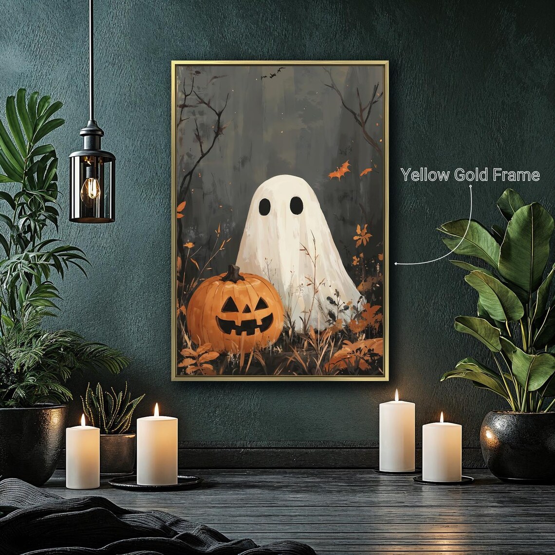 Cute Ghost Jack-O-Lantern Misty Forest Autumn Spooky Halloween Wall Poster - Image 4