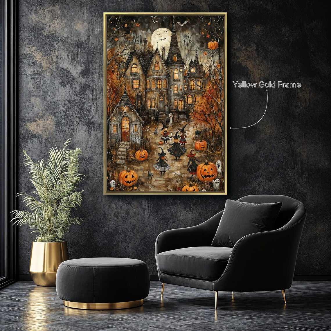 Haunted House Witches Pumpkins Full Moon Festive Halloween Night Wall Poster - Image 4