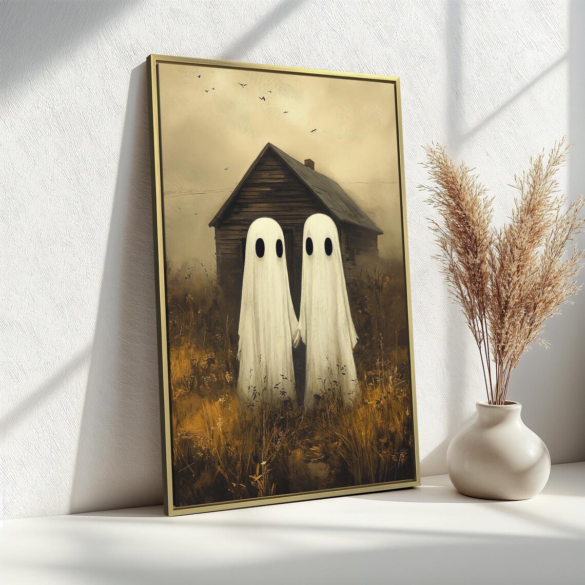 Ghost Couple Holding Hands Rustic Barn Vintage Cute Halloween Spooky Wall Poster - Image 3