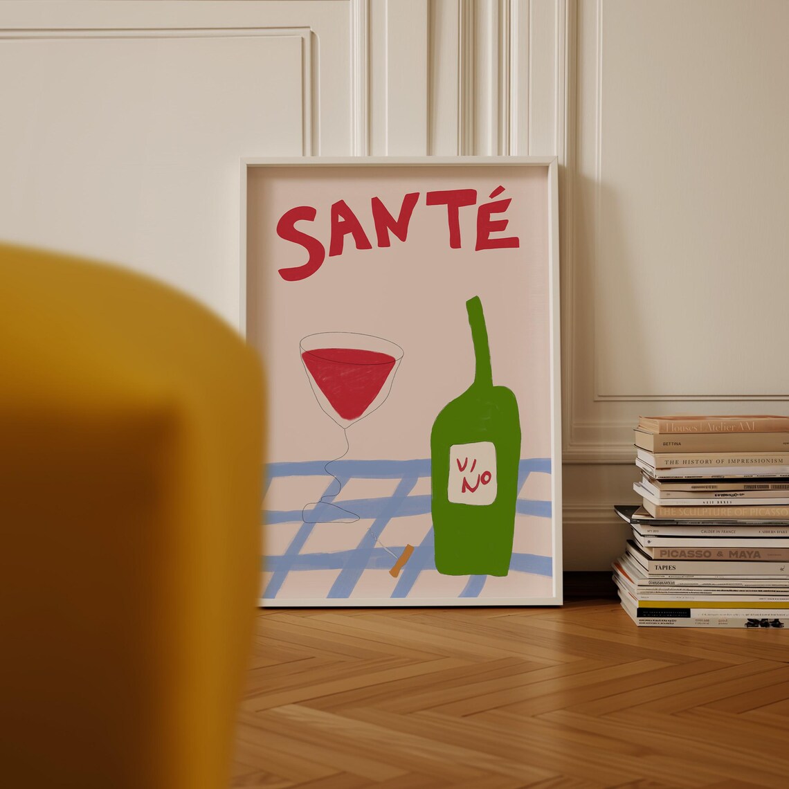 Santé Red Wine Glass With Green Vino Bottle On Picnic Cloth Poster - Image 3