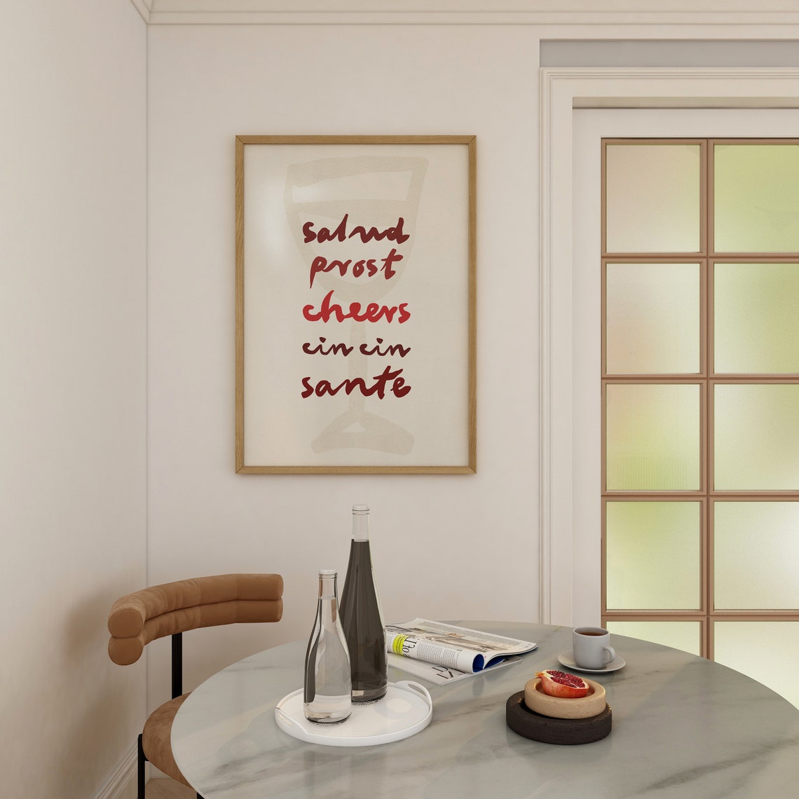 Salud Prost Cheers Script Red Wine Glass Minimalist Bar Poster - Image 2