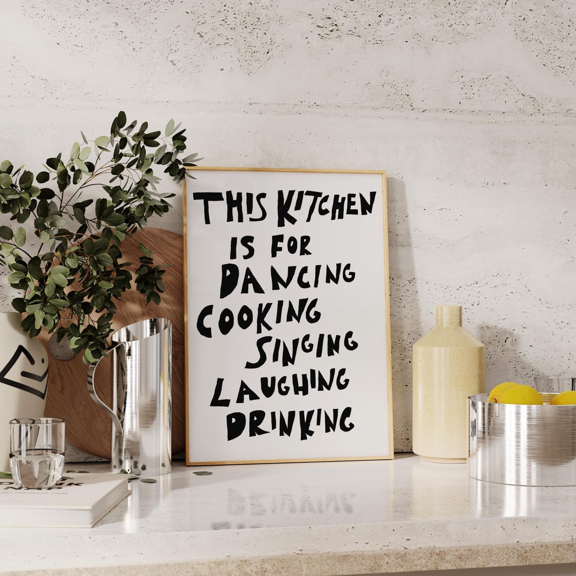 This Kitchen Is For Dancing Print Hand Drawn Print Trendy Kitchen Print Typography Print Quote Poster Mid Century Modern Kitchen Decor - Image 3