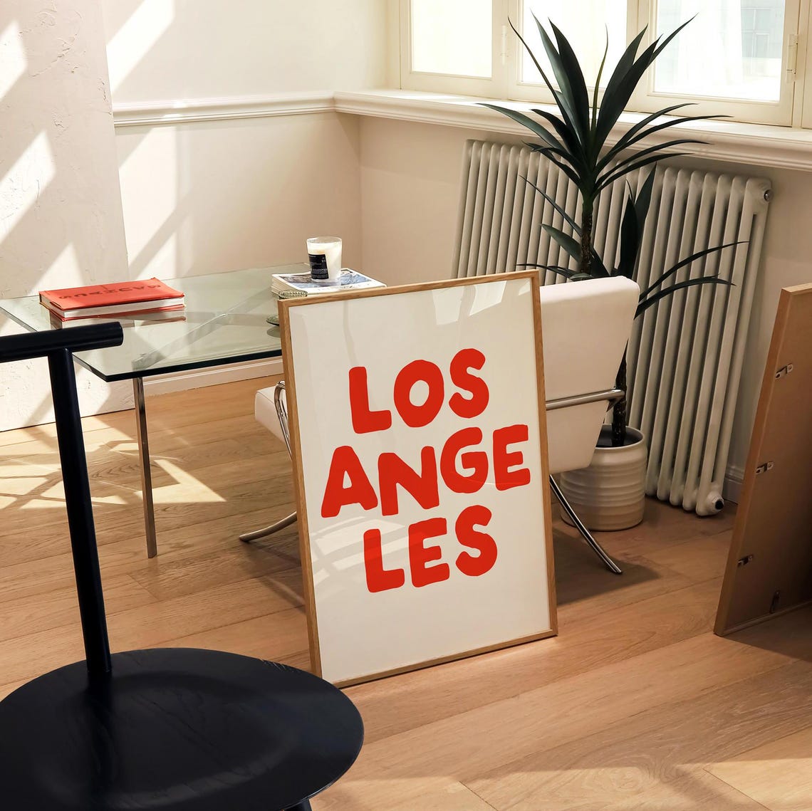 Los Angeles Bold Red Letters Cream Modern City Typography Poster - Image 3