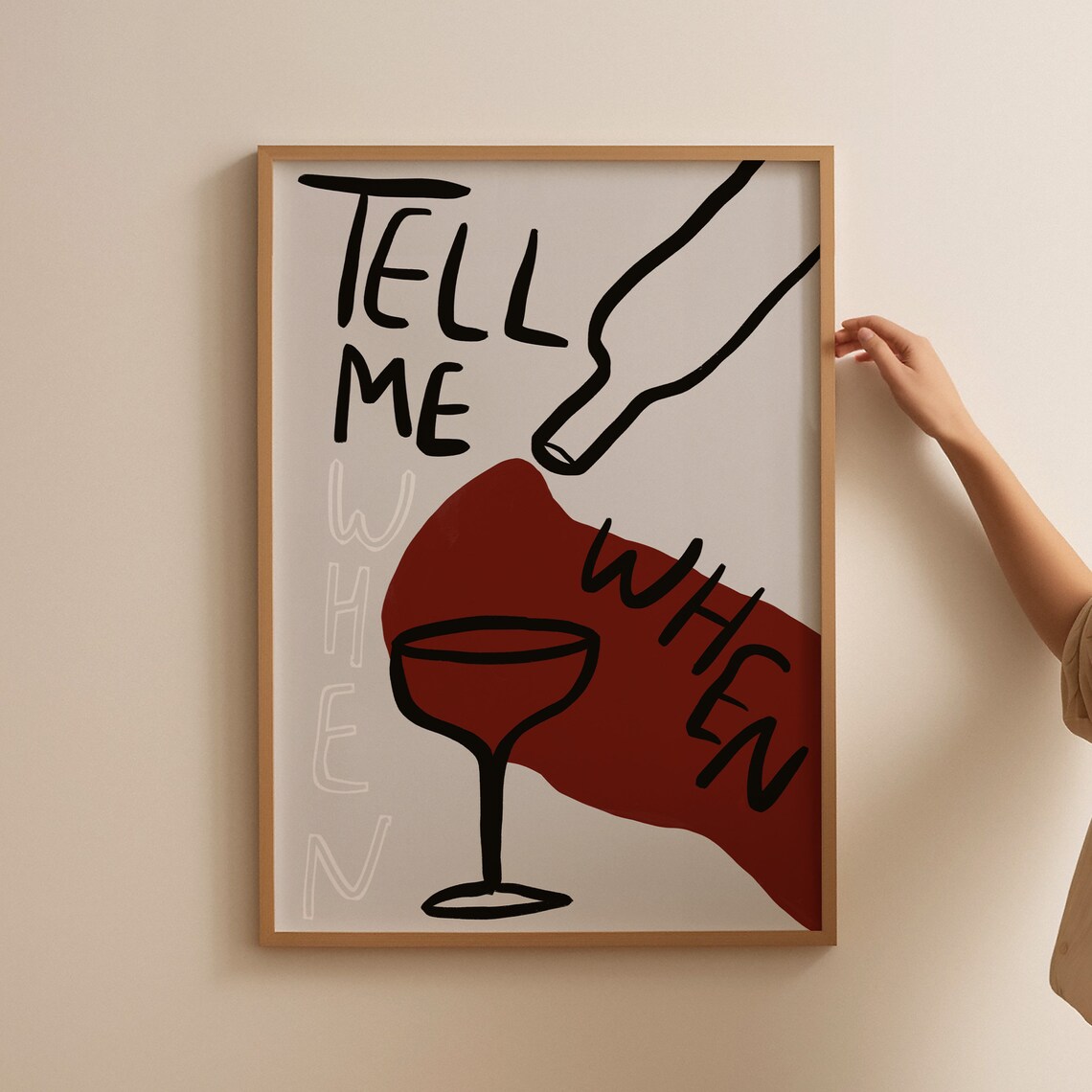 Tell Me When Wine Retro Cocktail Poster, Kitchen Art - Image 3