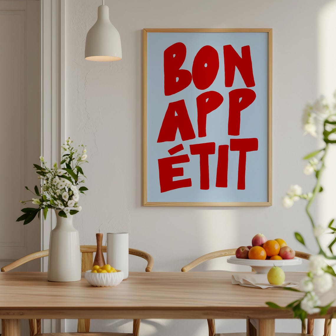 Bon Appetit Bold Red Letters Light Blue French Kitchen Poster - Image 3