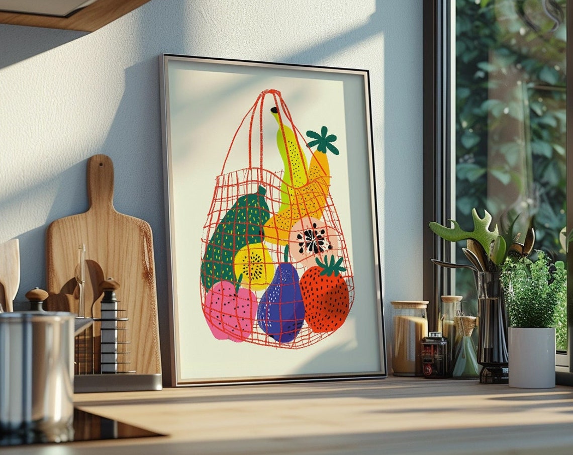 Fruits In Bag Art Print, Kitchen Wall Art - Image 2