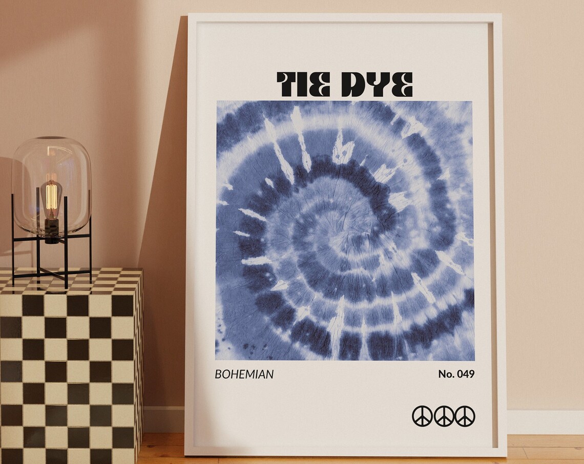 Blue Tie Dye Spiral Bohemian Peace Retro Hippie Style Art Poster