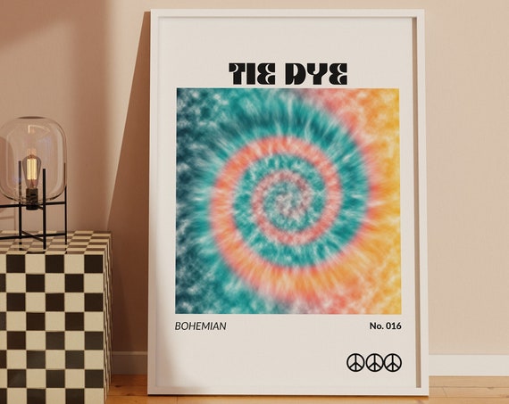Tie Dye Spirals Blue And Orange Print Hippie Style Bohemian Print Boho Art On Trend 2000s Poster Groovy Funky Colourful Artwork Bold