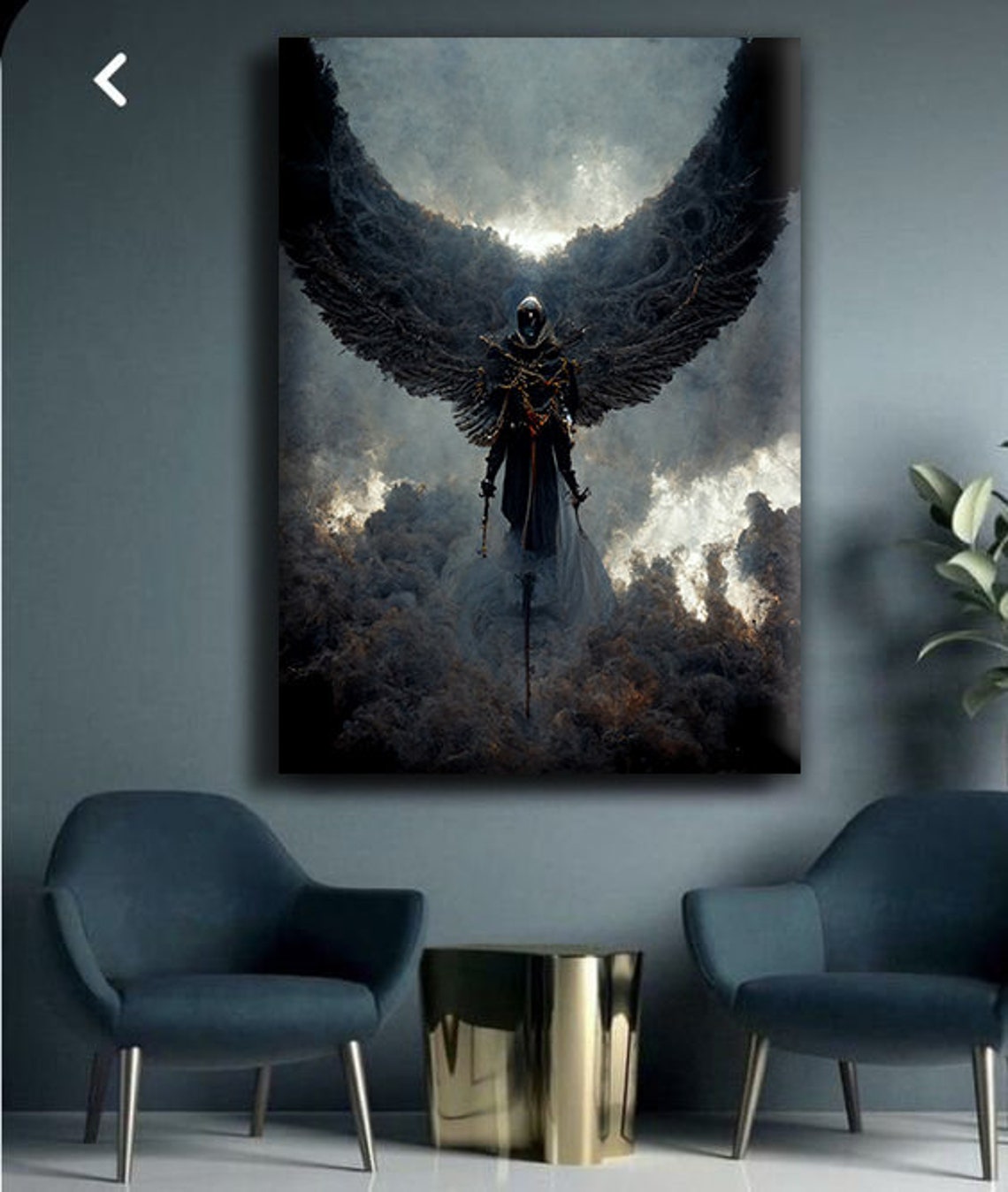 Dark Winged Warrior Angel Storm Clouds Gothic Fantasy Art Poster - Image 3