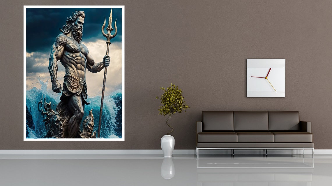 Poseidon God Of The Sea Bronze Statue Trident Stormy Ocean Art Poster - Image 4