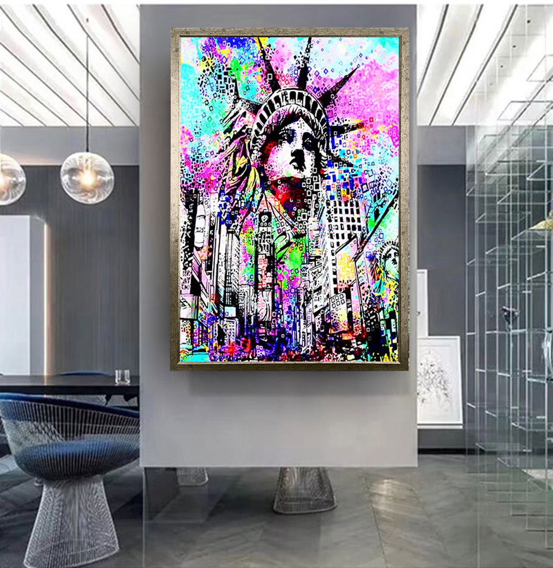 Statue Of Liberty Neon Pop Art NYC Skyline Graffiti Wall Art Poster - Image 2