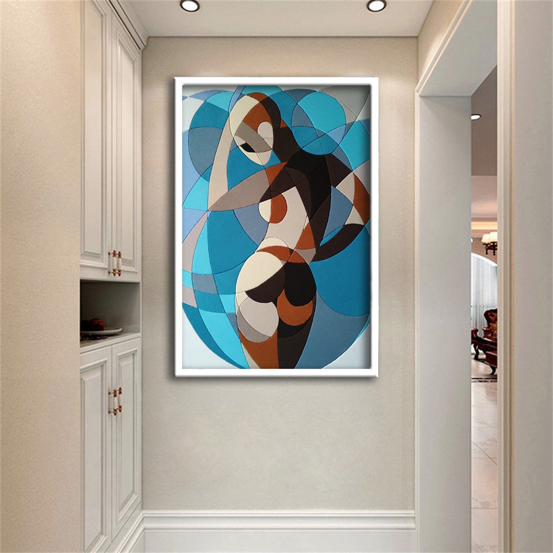 Geometric Abstract Nude Woman Blue Circles Modern Art Poster - Image 3