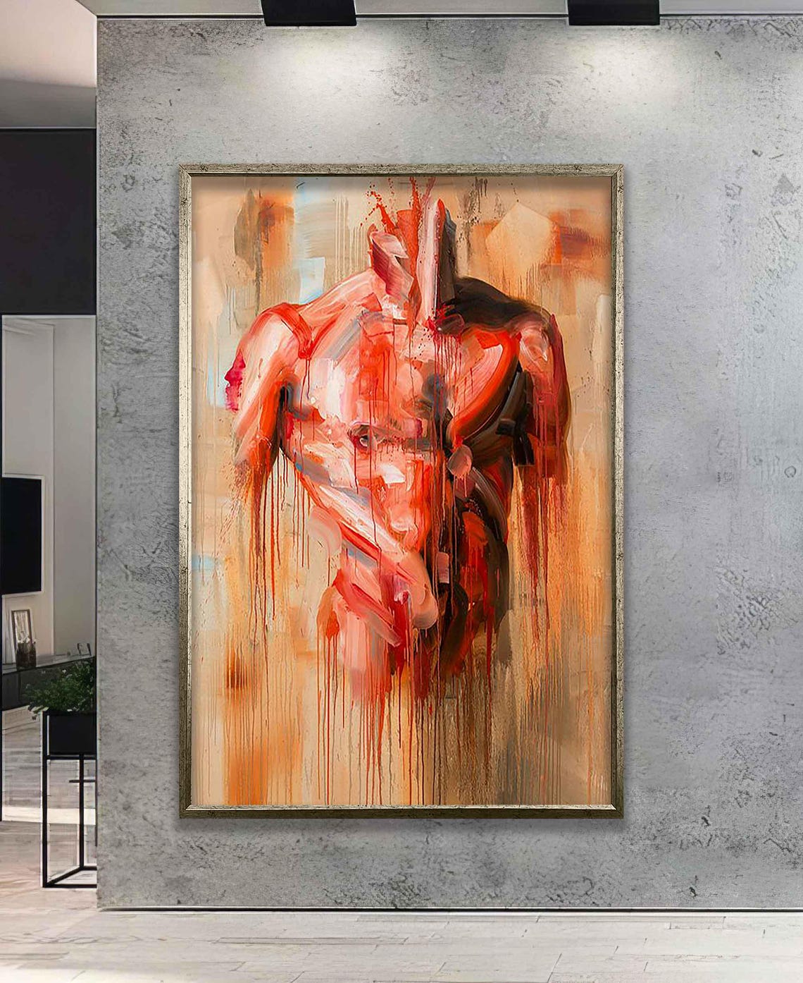 Expressive Male Torso Abstract Red Figurative Modern Art Poster - Image 4