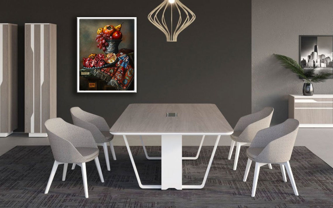 Classic Fruit Still Life Pomegranates Grapes Goblet Painting Poster - Image 4