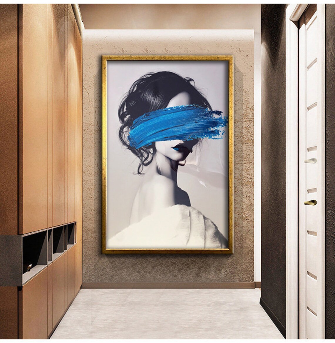 Woman Blue Brushstroke Eyes Portrait Modern Minimal Chic Fashion Wall Poster