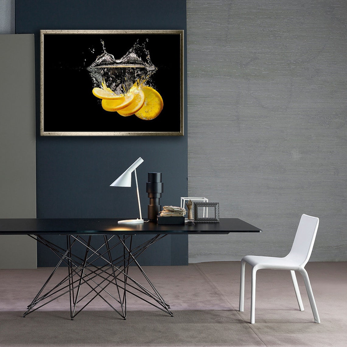 Lemon Slices Falling Water Splash Black Background Fruit Photo Poster - Image 4