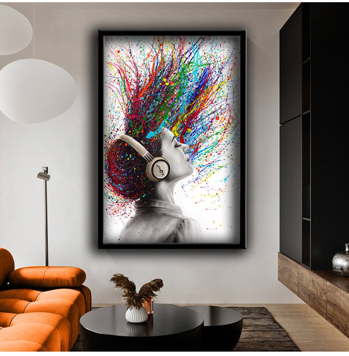 Woman With Headphones Colorful Paint Splash Hair Music Art Poster - Image 2