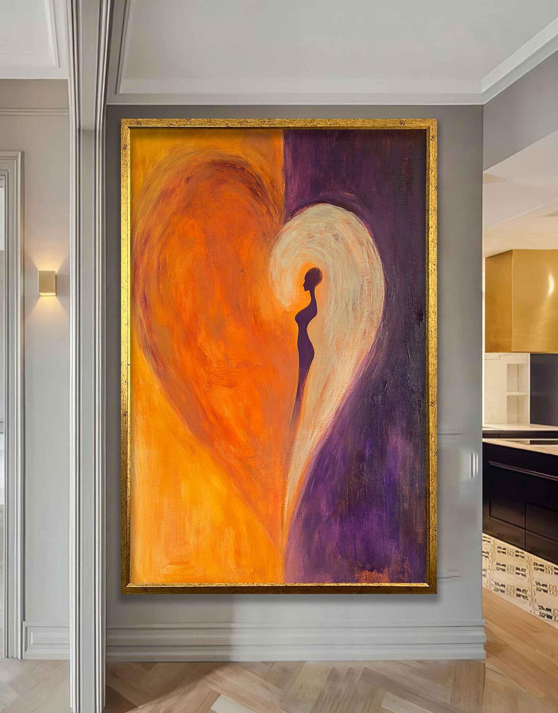 Abstract Heart Painting Woman Silhouette Orange Purple Love Art Wall Poster - Image 3