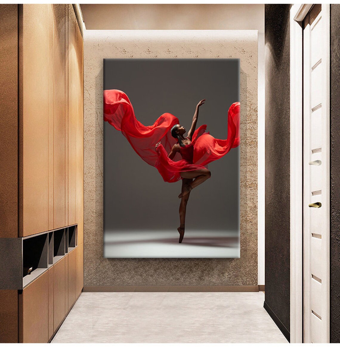 African Women Ballerina Wall Decor Ballerina In Red Dress Print Modern Wall Art Ready To Hang Painting - Image 2