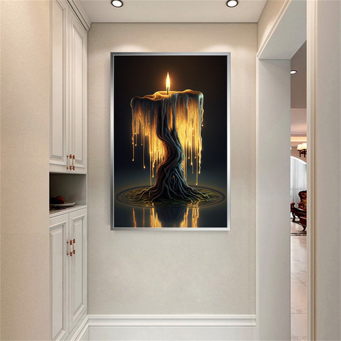 Surreal Melting Candle Tree Golden Wax Dripping Dark Fantasy Wall Art - Image 3