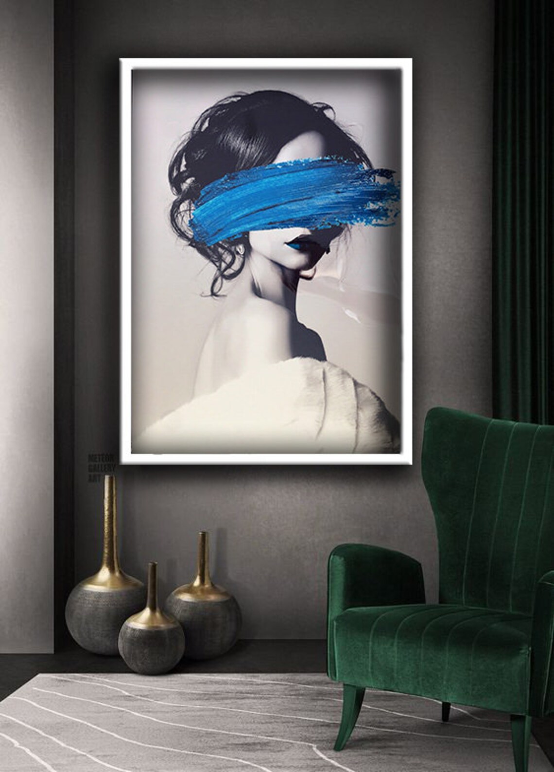 Woman Blue Brushstroke Eyes Portrait Modern Minimal Chic Fashion Wall Poster - Image 2