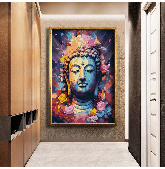 Colorful Design Buddha Statue Print Wall Painting Wall Art Ready To Hang Painting Gift Buddha Print
